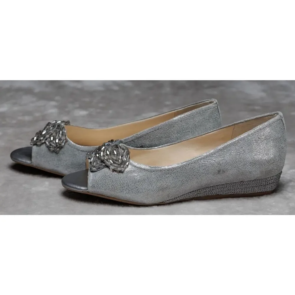 NEW Alex Marie bridal beaded bow peep toe wedge pumps sz 6